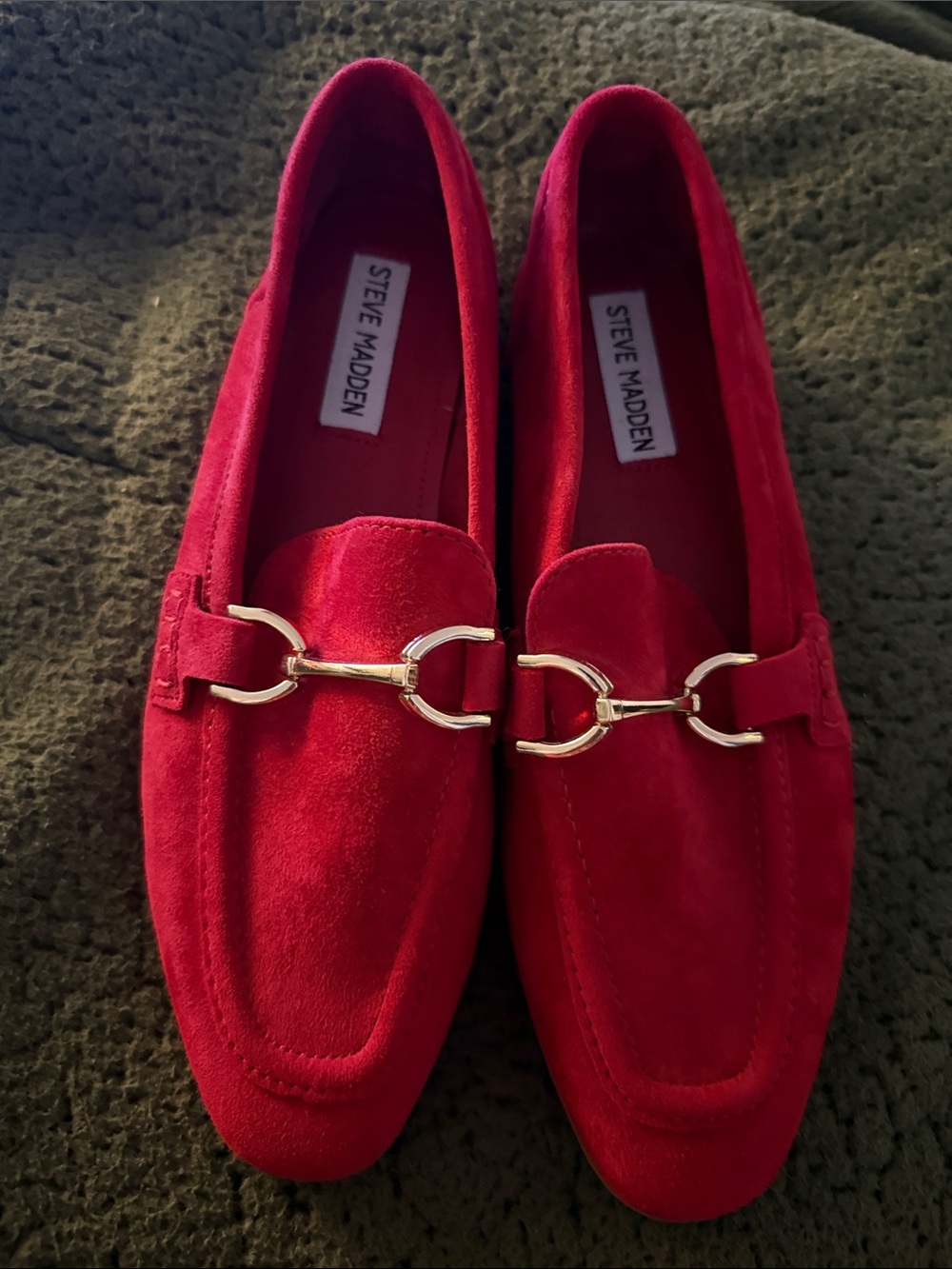 Steve Madden Red Suede Horsebit Loafers